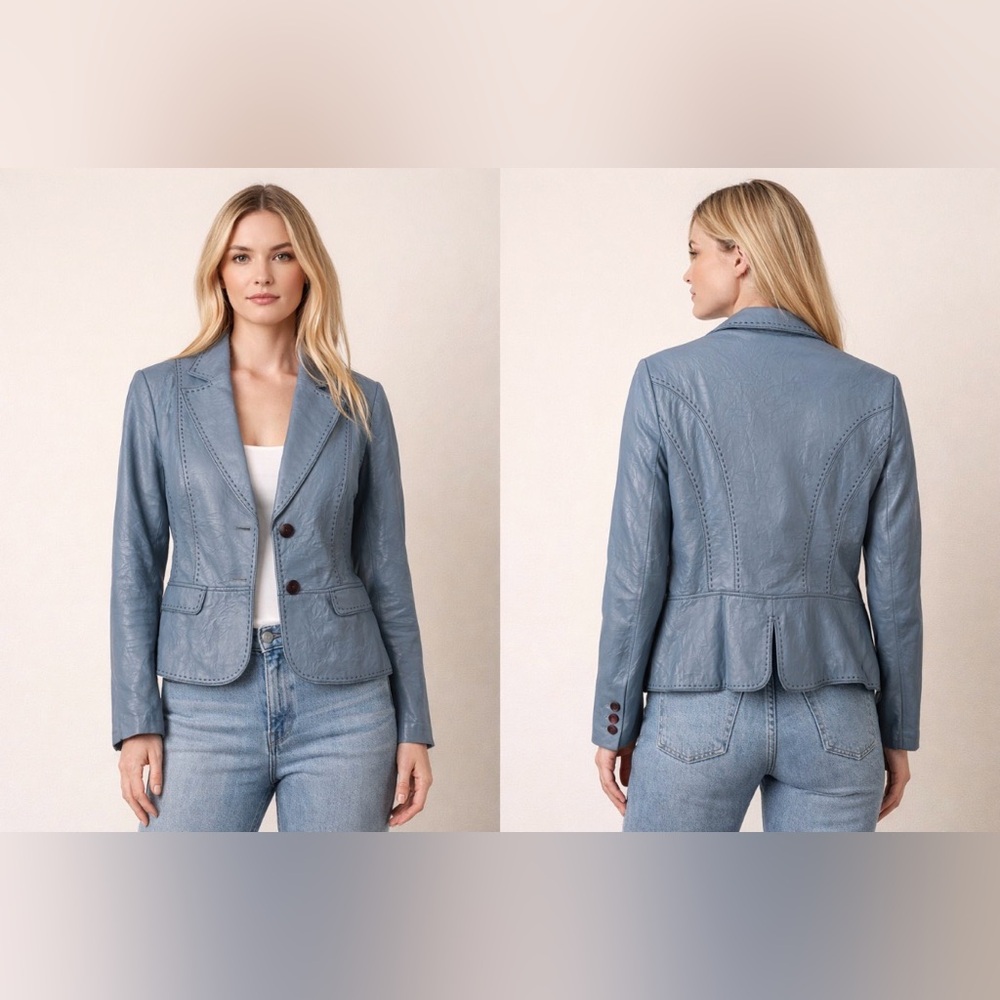 #6 Blue 100% leather Blazer NWOT